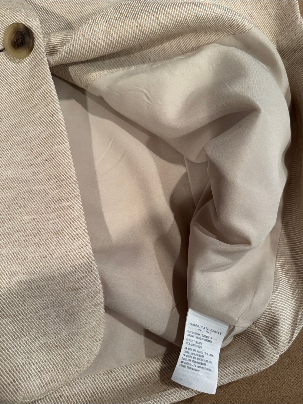 American Eagle Outfitters Cream Linen Blend Blazer - Picture 7 of 9